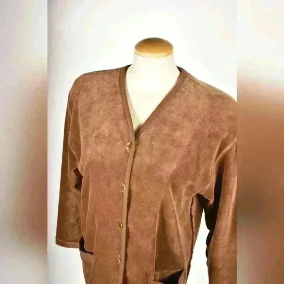 SONIA RYKIEL PARIS Tan Brown Cotton Terrycloth  Cardigan Sweater Medium France - Picture 5 of 13